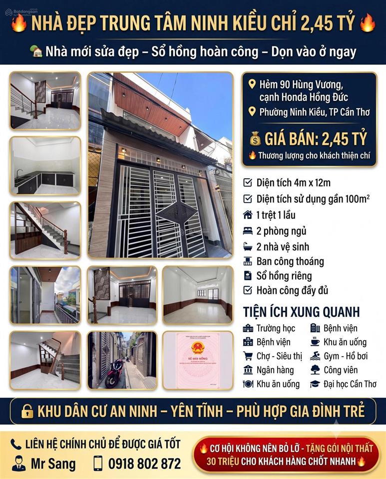 Nhà đẹp trung tâm ninh kiều chỉ 2,45 tỷ