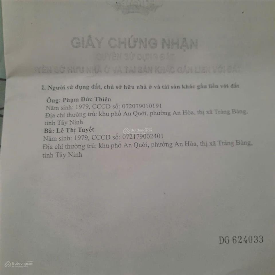 Chính chủ cần bán lô đất đẹp 378m2 tại an hòa, trảng bàng  sẵn 150m2