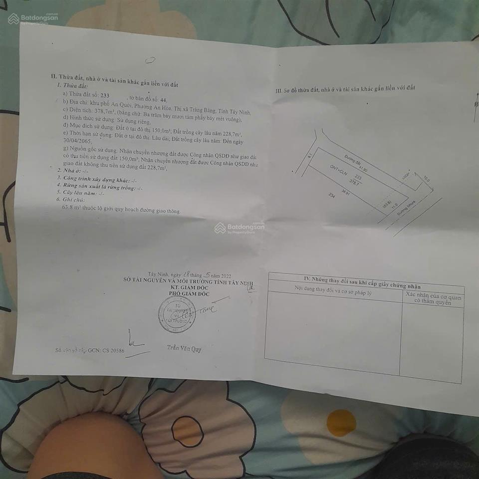 Chính chủ cần bán lô đất đẹp 378m2 tại an hòa, trảng bàng  sẵn 150m2