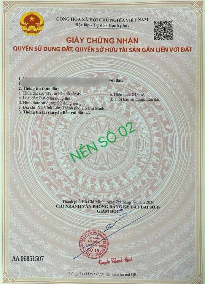 Đất shr ngay trung tâm chợ thới hoà sát kcn vĩnh lộc a. dt 5*17m full thổ cư