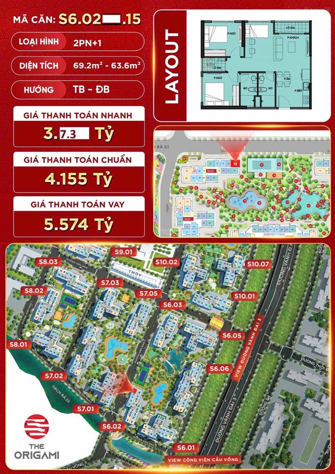 Gấp, tin thật 100%, cần bán căn 2pn+/s6.02  chỉ 3,730 tỷ all in  0935 448 ***