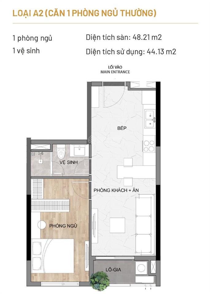 Chính chủ cần bán siêu phẩm 1pn layout a2 diện tích 48m2 tháp b