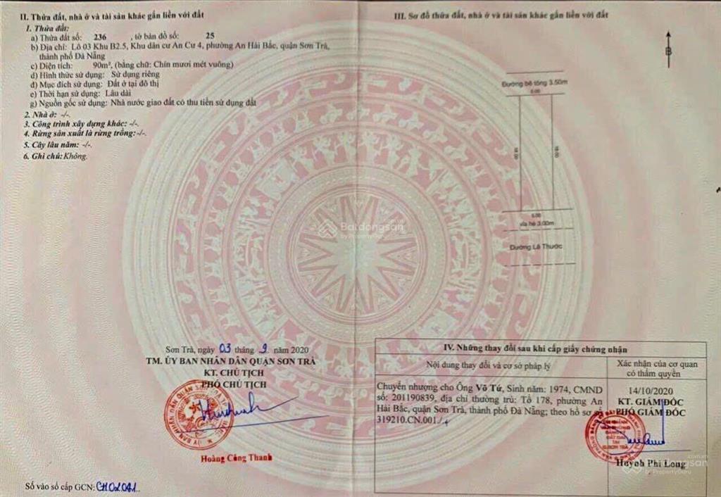 Bán lô đất 2 mặt tiền trước sau đường lê thước, khu biển sơn trà
 đường 5,5m lề 3m & đường 4m