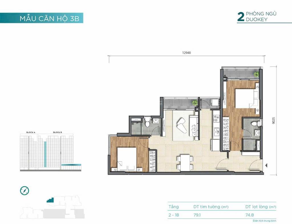 Bán căn hộ góc lớn d'lusso nguyễn thị định, 79m2, 2pn, 2 ban công, tầng trung, giá 6,5 tỷ