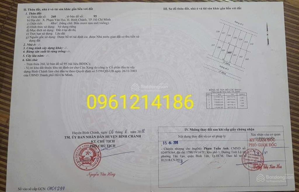 Bán đất thổ cư  khu tái định cư chợ cầu xáng