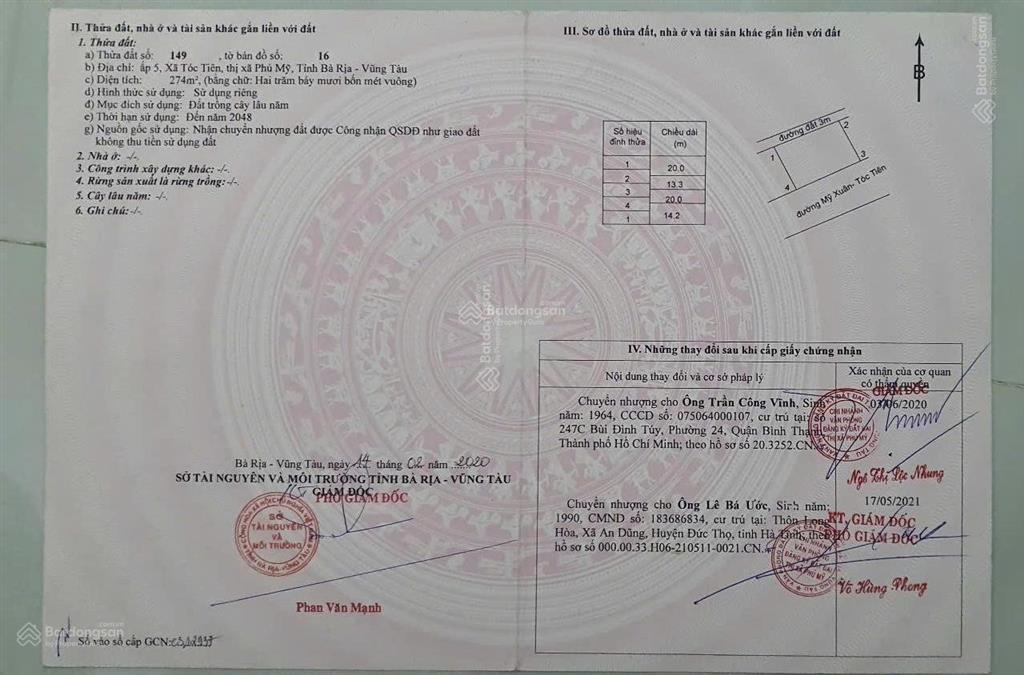Chính chủ cần bán đất ngay trung tâm phú mỹ  brvt