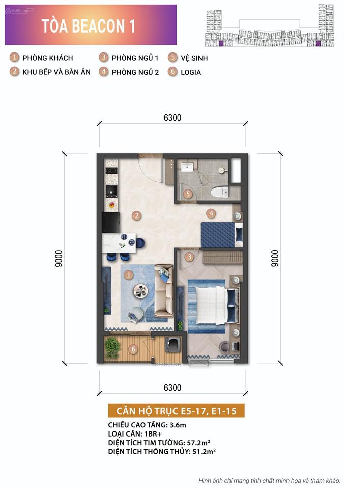 Căn hộ biển beacon 1pn+ 59.7m² dự kiến tts 3,32 tỷ | 70% nhận nhà | sổ lâu dài duy nhất vũng vàu