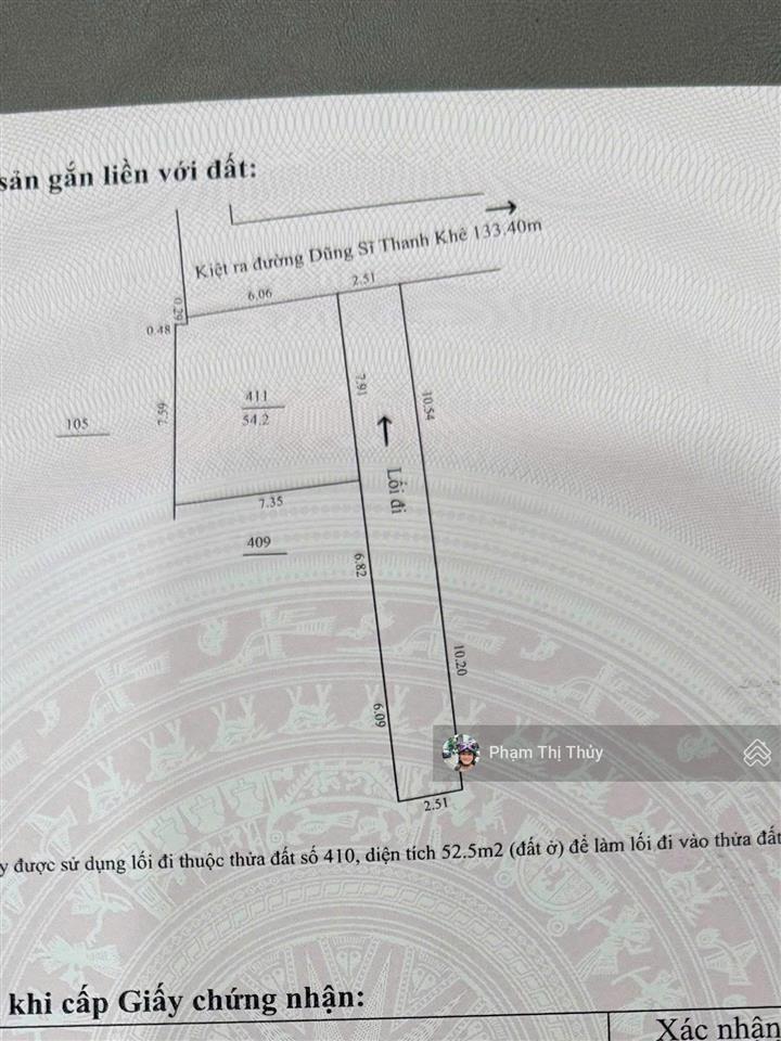 Cụm 3 lô kiệt 21 dũng sĩ thanh khê sát trần cao vân kiệt 4m ô tô tải nhỏ vào tận nơi, ngang 6m