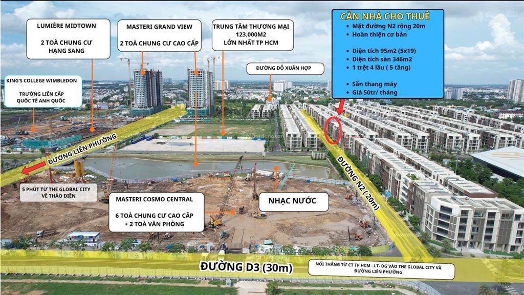 Cho thuê shophouse soho the global city htcb, mặt trục chính 20m, gần nhạc nước, sẵn thang máy