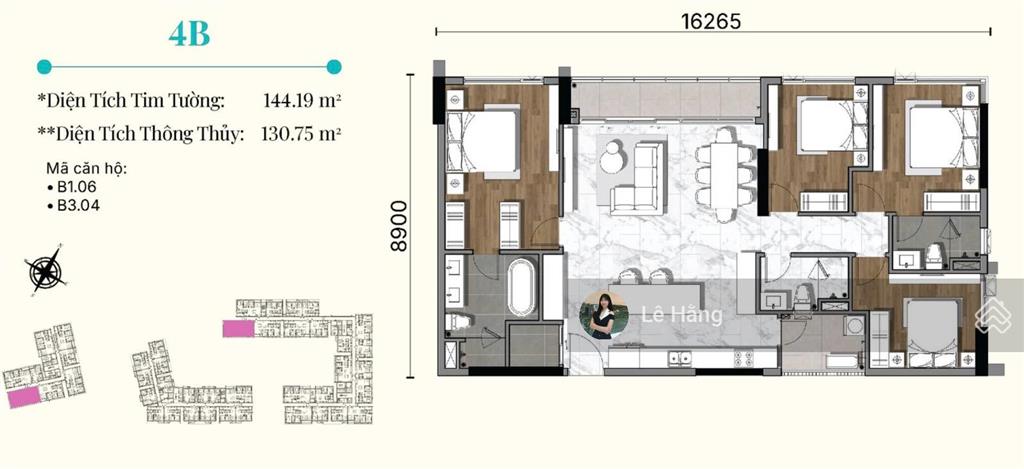 Bán 4pn gladia heights nhà thô 144m2 tháp b3