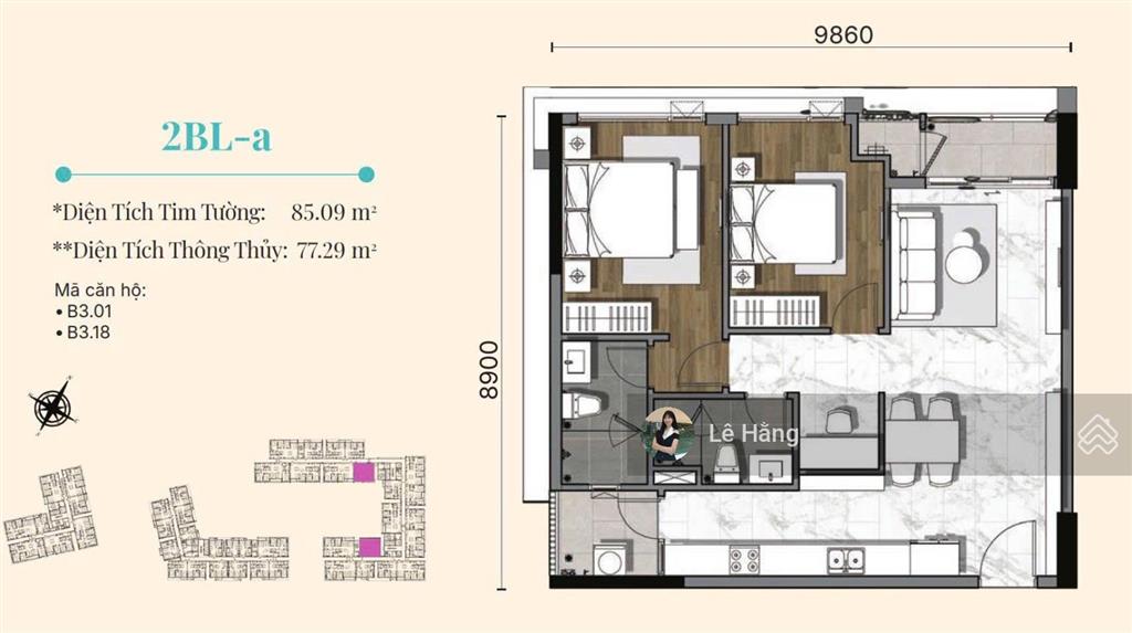 Bán căn 2pn gladia heights 85m2 nhà thô