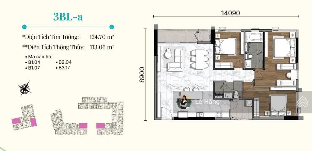 Căn góc 3pn gladia heights 124m2 view nội khu