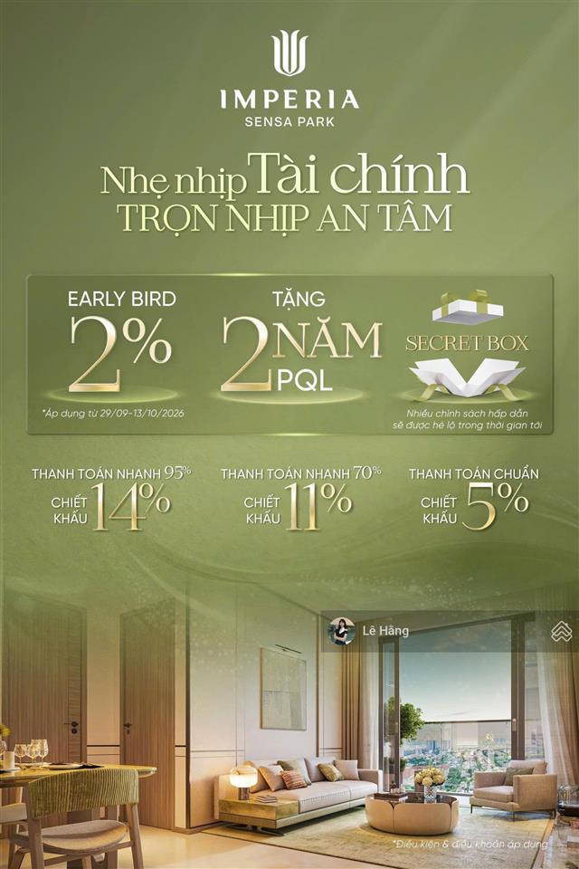 Mở bán đợt 1 dự án imperia sensa park chỉ thanh toán chỉ 10% đến khi nhận nhà