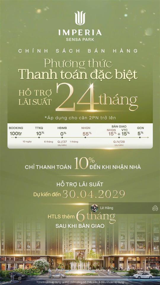 Mở bán đợt 1 dự án imperia sensa park chỉ thanh toán chỉ 10% đến khi nhận nhà