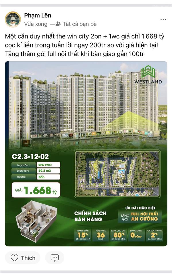 Bán ch 2pn, 1wc, 50m² tại the win city, 1,668 tỷ, đức hòa, long an 0906 600 ***