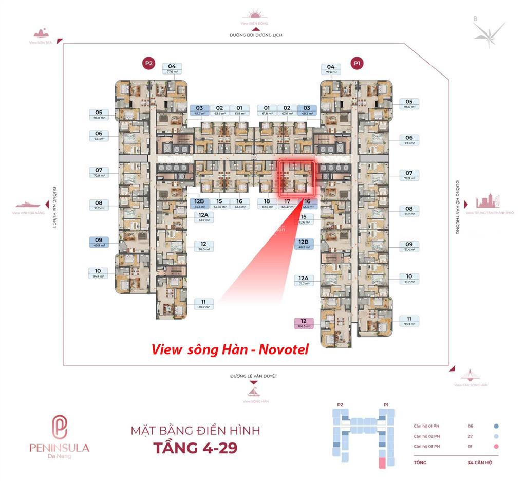 Duy nhất, cần bán gấp căn hộ 2pn 64,3 m2 peninsula view sông hàn, đà nẵng