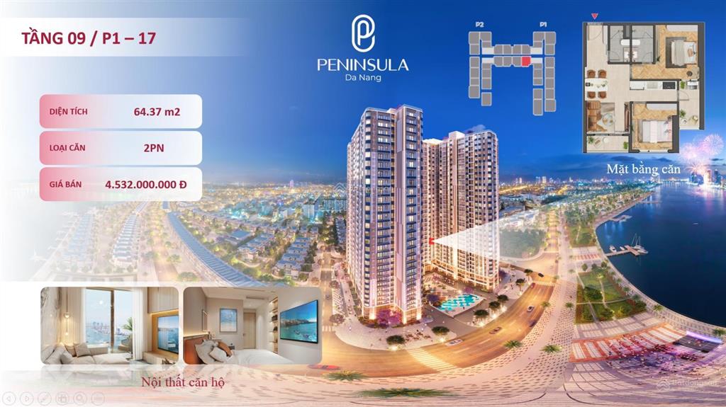 Duy nhất, cần bán gấp căn hộ 2pn 64,3 m2 peninsula view sông hàn, đà nẵng