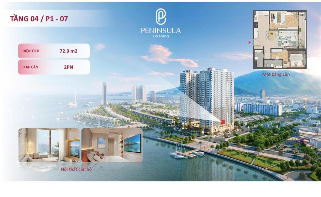 Duy nhất, cần bán gấp căn hộ 2pn 72,9 m2 peninsula view sông hàn, đà nẵng