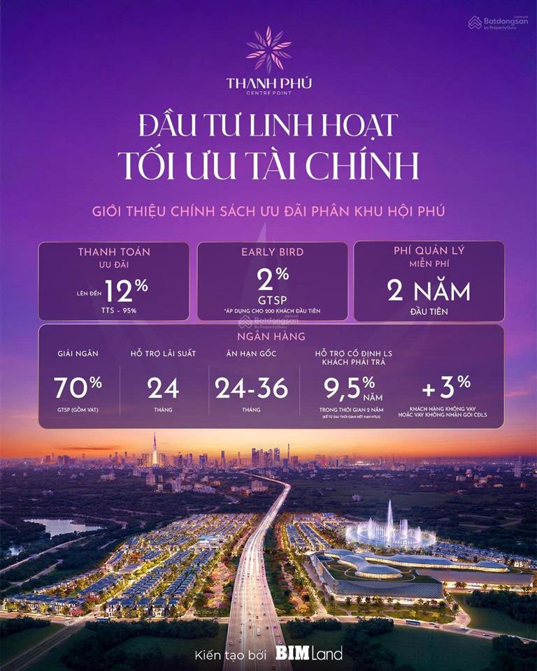 Giai đoạn 1 chỉ 4.7 tỷ sở hữu nhà phố thanh phú centre point của bim land