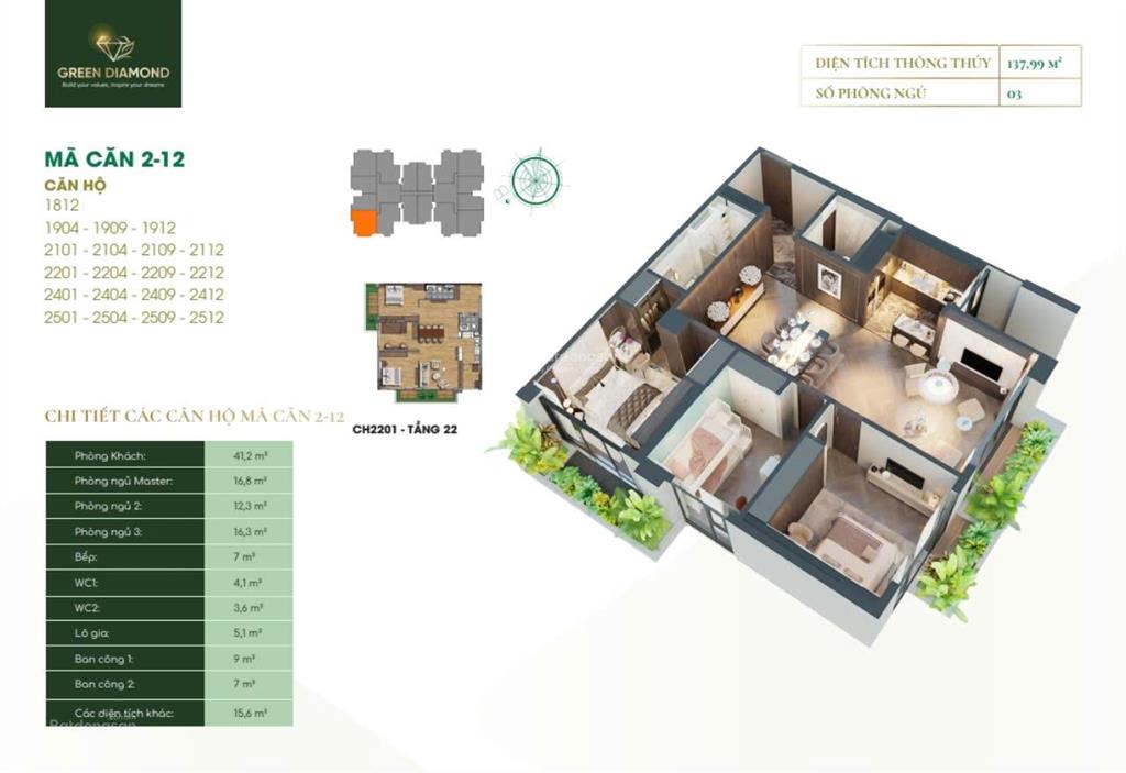 Bán căn 2pn  3pn view hồ tại 93 láng hạ toà green diamond, đông nam giá 12xtr/m2.  0971 366 ***