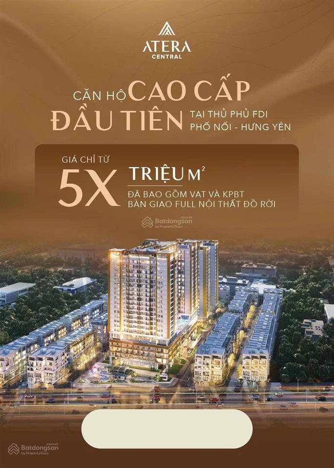 Bán căn hộ atera central, 3,9 tỷ, 65m2, 2pn, 2wc, nội thất đầy đủ tại nghĩa hiệp, hưng yên