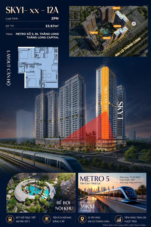 Độc quyền căn góc 2pn tòa s1  view metro số 5, đại lộ thăng long  giá chỉ 4 tỷ
