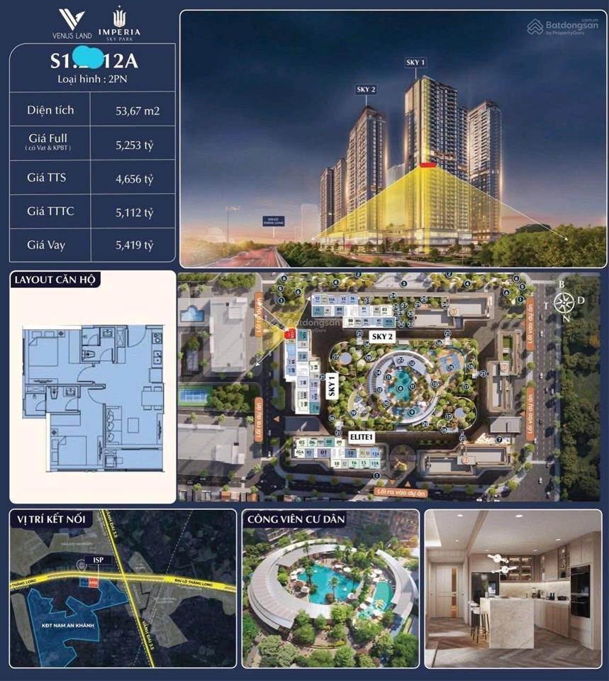 Hàng hiếm sky 2 2pn tầng cao, view khu tiện ích cực đẹp, giá thương lượng