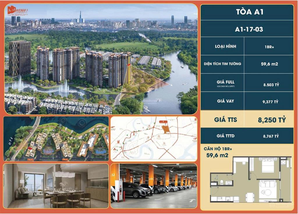 Căn hộ 1pn+ view sông hiếm tại masteri park place  56.9m, giá trị bền vững