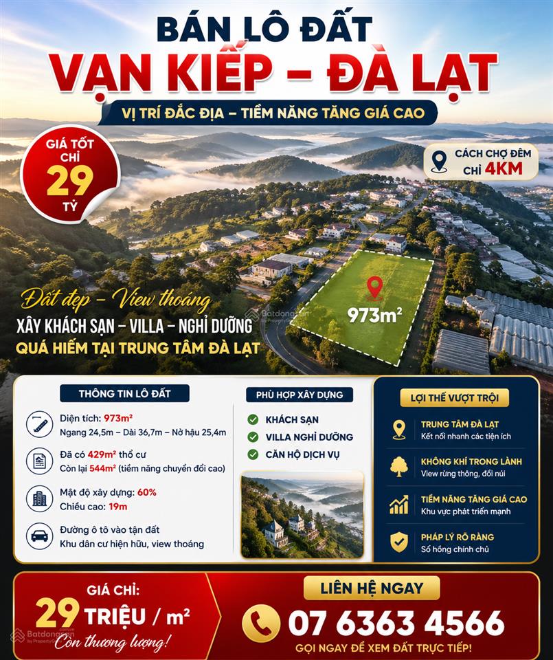 Bán lô đất vạn kiếp 973m2 giá tốt hiếm có trung tâm đà lạt