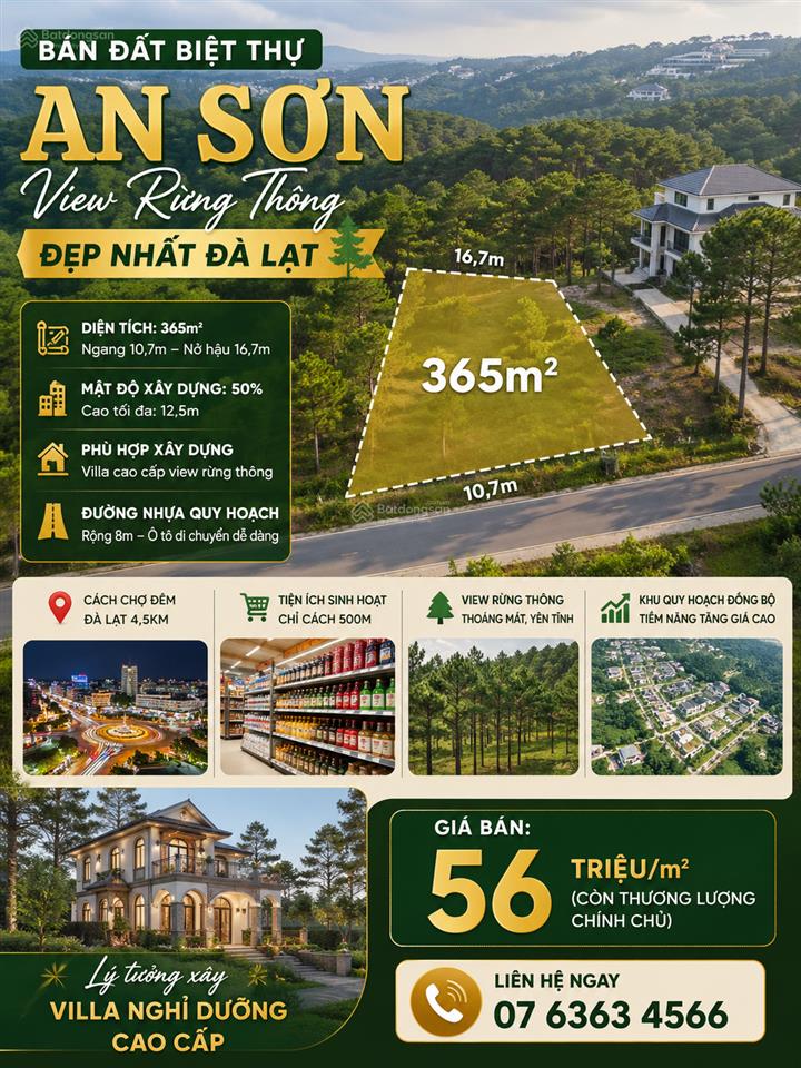 Bán đất biệt thự an sơn 365m2 view rừng thông đẹp