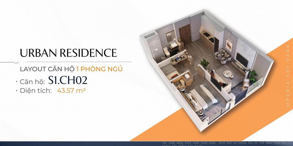Bán 1pn+ duy nhất chỉ vài căn chuẩn bị mở bán trên toà sky 3, dự án imperia sky park, dt 43m2