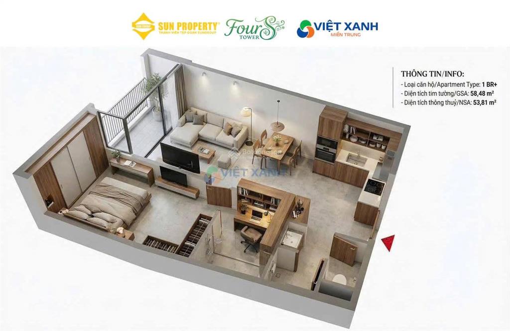 Căn hộ fours tower  chủ đầu tư sun group  giá 1.83 tỷ ( thanh toán sớm chiết khấu đến 29%)