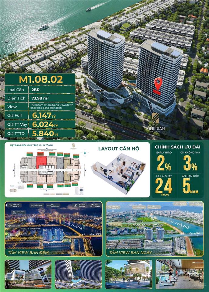2pn tầng 8  view pháo hoa downtown có tòa 69 tầng  giá hấp dẫn  the meridian đà nẵng