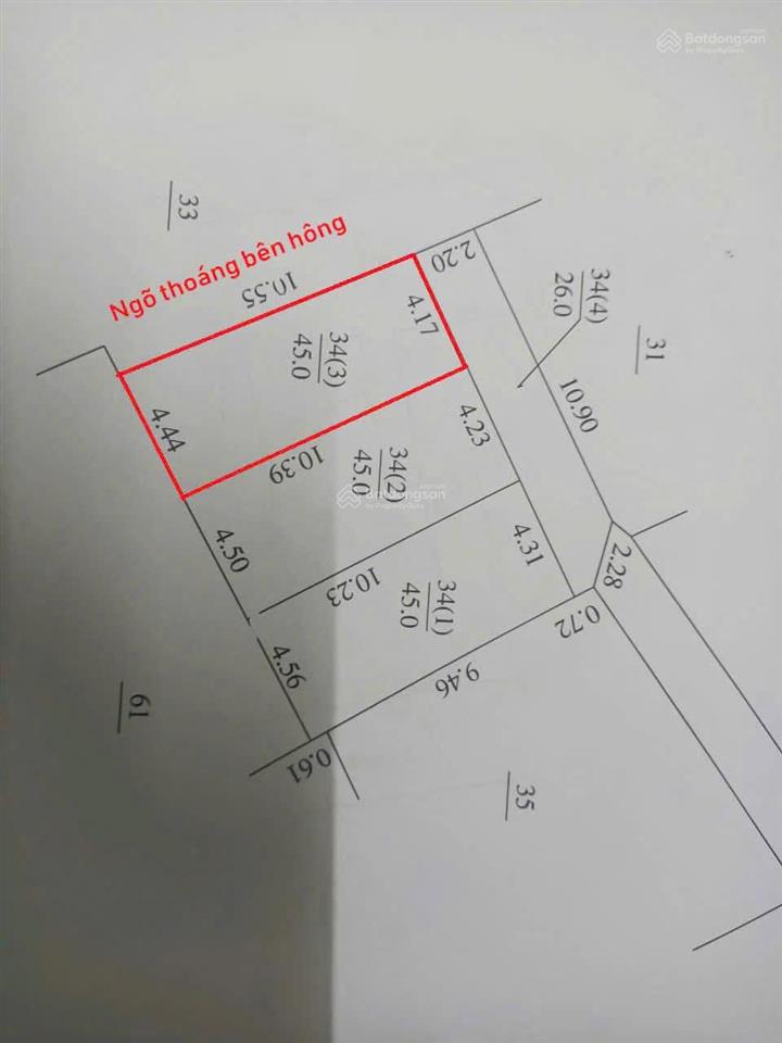 Bán đất tại xóm ngang thôn ba lăng, giá thỏa thuận, 45m2, mặt tiền 4.17m