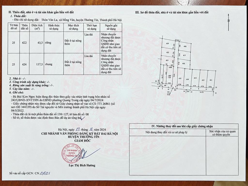 Bán đất góc vân la, giá thỏa thuận, 43.3m2, xã hồng vân, huyện thường tín