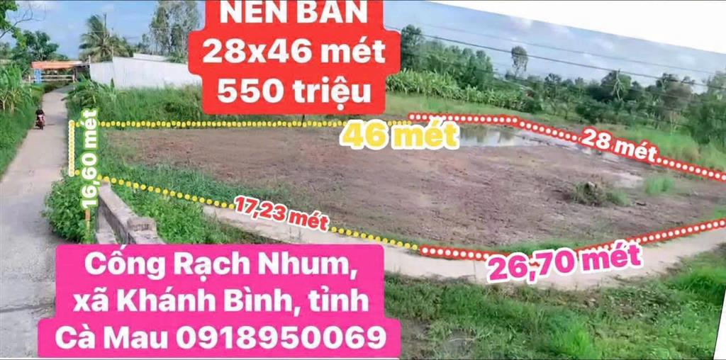 BÁN ĐẤT NỀN 2 MẶT TIỀN GẦN CỐNG RẠCH NHUM – XÃ KHÁNH BÌNH, CÀ MAU