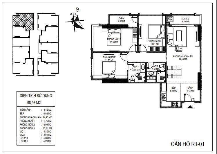Cần bán căn góc 3pn 2vs 100m2 . nội thất cơ bản. giá 93tr/m2. view sông hồng. sẵn sổ
