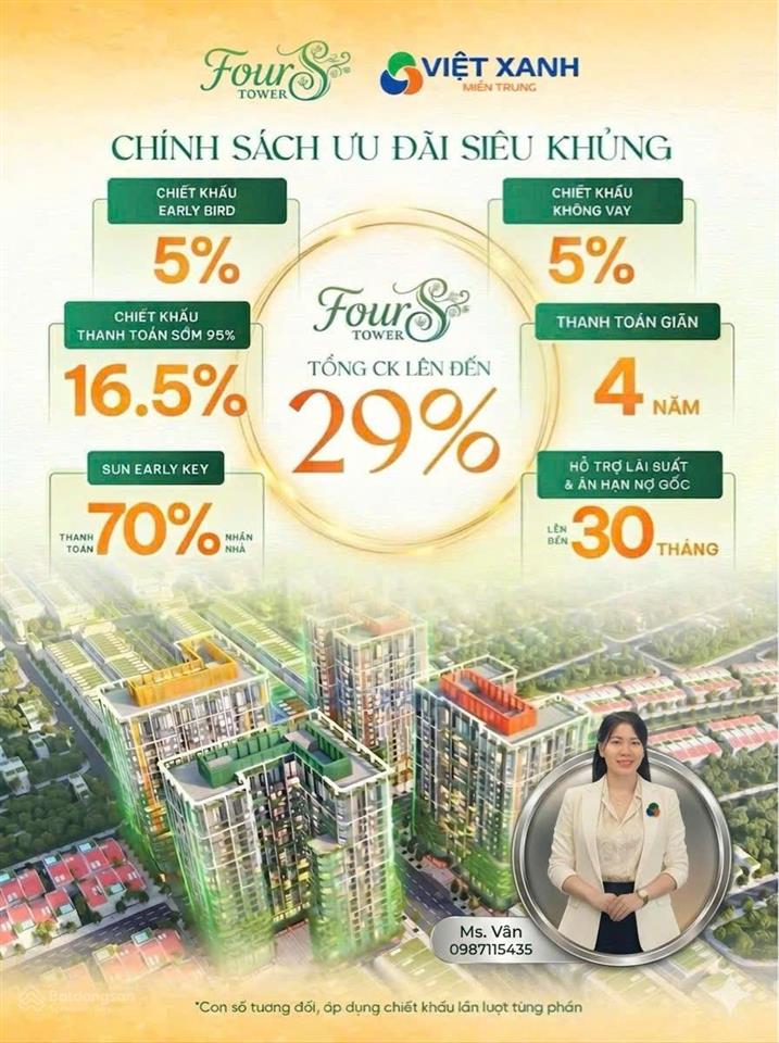 Căn hộ 1pn+ fours tower 50m view sông trung tâm nam đà nẵng giá tốt