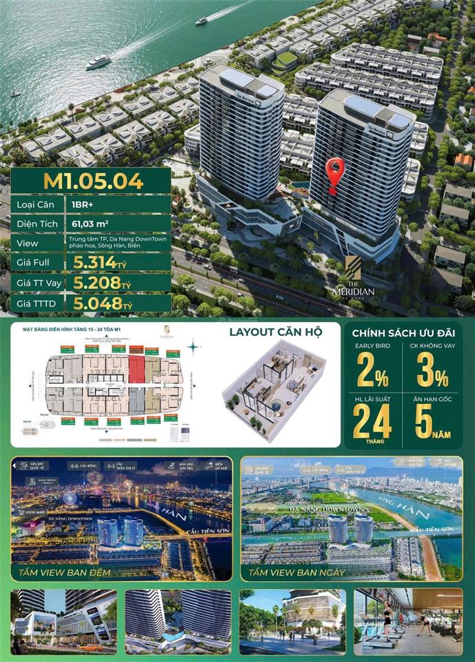 Căn 1pn+ 61m2 view sông hàn + biển + pháo hoa trung tâm đà nẵng giá chỉ từ 5,0 đồng the