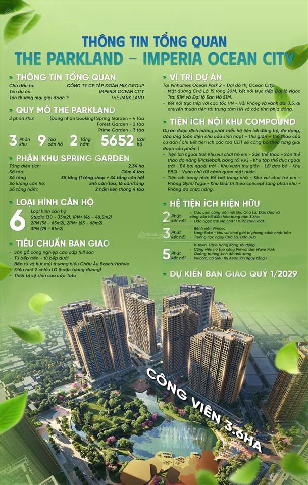 Vốn ban đầu 20% sở hữu căn hộ cao cấp tại the parkland mik ocean city, miễn gốc & lãi tới 5 năm