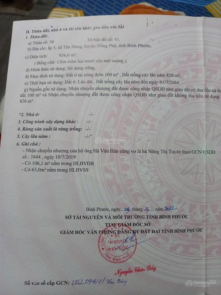 Bán nhà riêng tại tân hưng, đồng phú, bình phước, 1,55 tỷ, 10g phú, bình phước, 1,55 tỷ, 1000m2