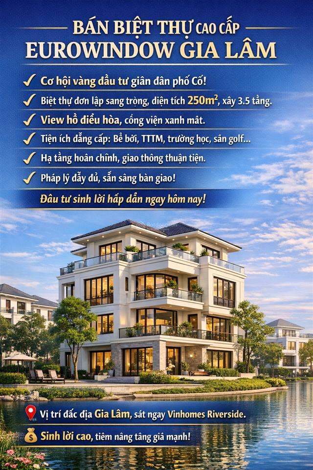 Chuyển nhượng căn biệt thự view hồ | liền kề công viên gia lâm | đầu tư tích sản