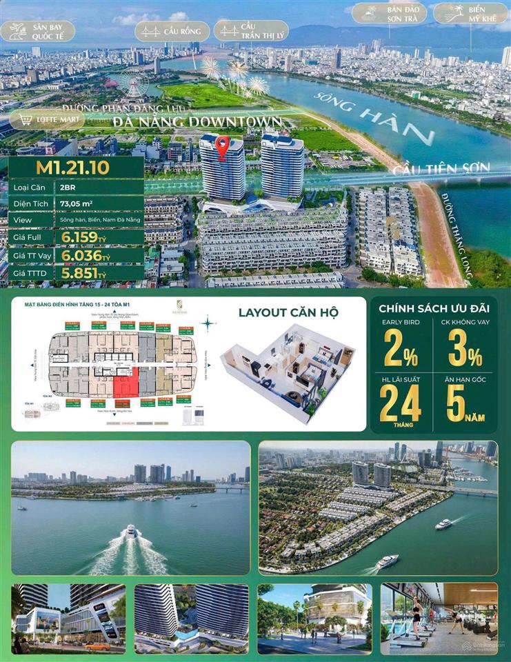 Căn hộ 2pn trung tâm hải châu view pháo hoa  view đà nẵng downtown đường quy mỹ đà nẵng giá ưu đãi