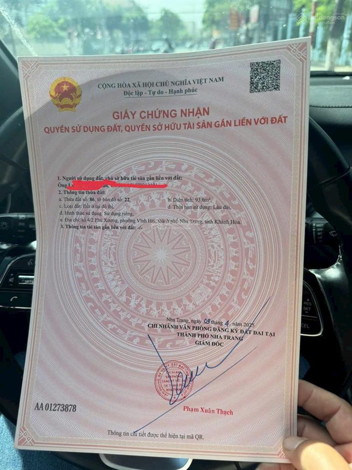 Bán đất tại phú xương, bắc nha trang, khánh hoà ngang 6m