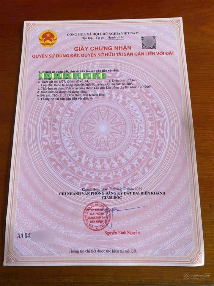Cần bán lô đất mặt tiền mẫu 7 diên phú, diên khánh