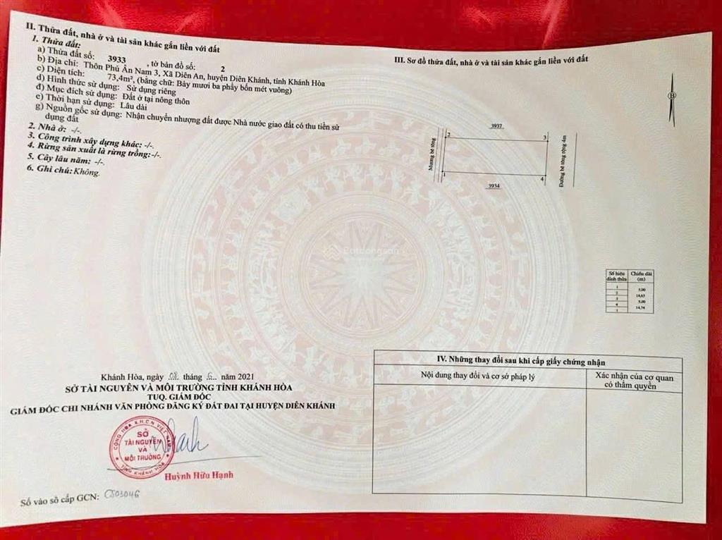 Bán nhanh lô đất diên an phú ân nam 3.