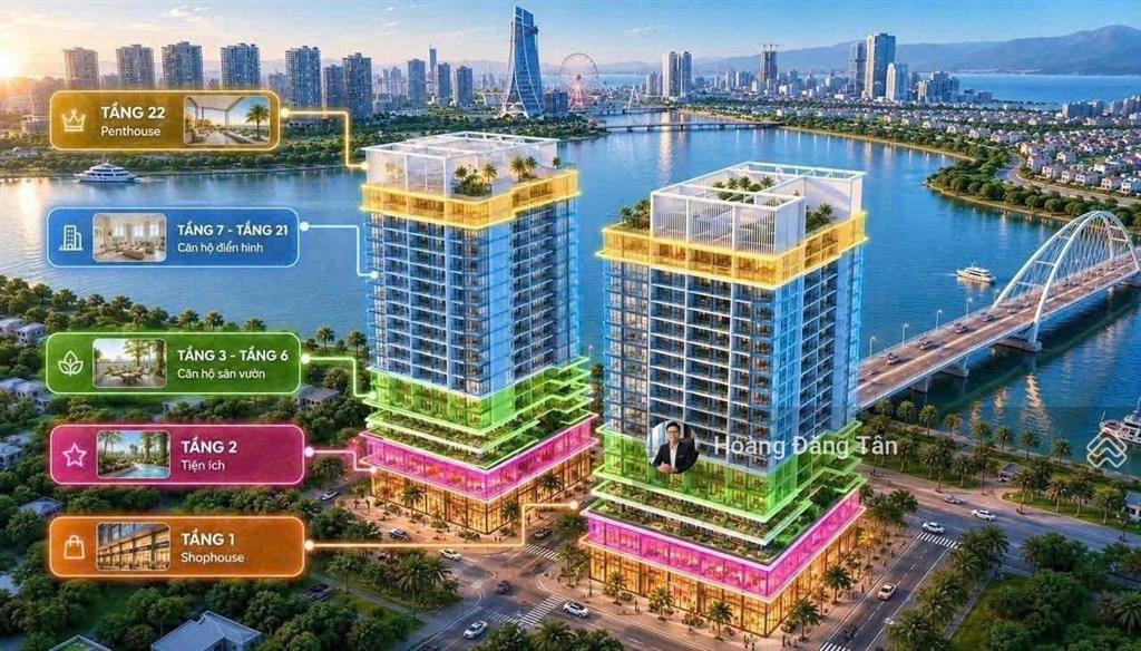 Studio sân vườn 41,9m² slight tower ven sông hàn, view pháo hoa, sổ lâu dài, chỉ 2,55 tỷ