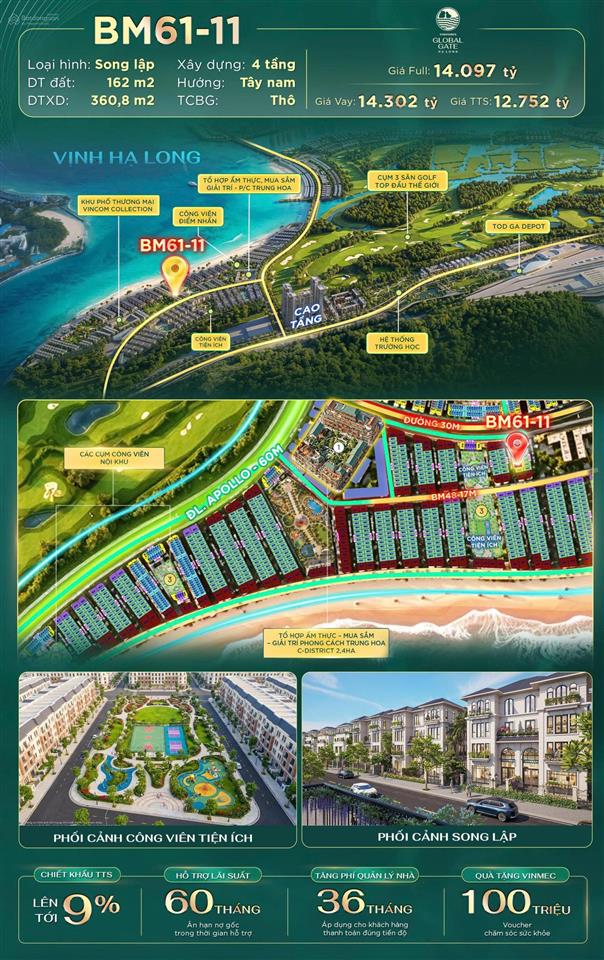 Sở hữu song lập 162m² tại hạ long chỉ với 30% vốn tự có, giá siêu rẻ chỉ 87 triệu/m2
