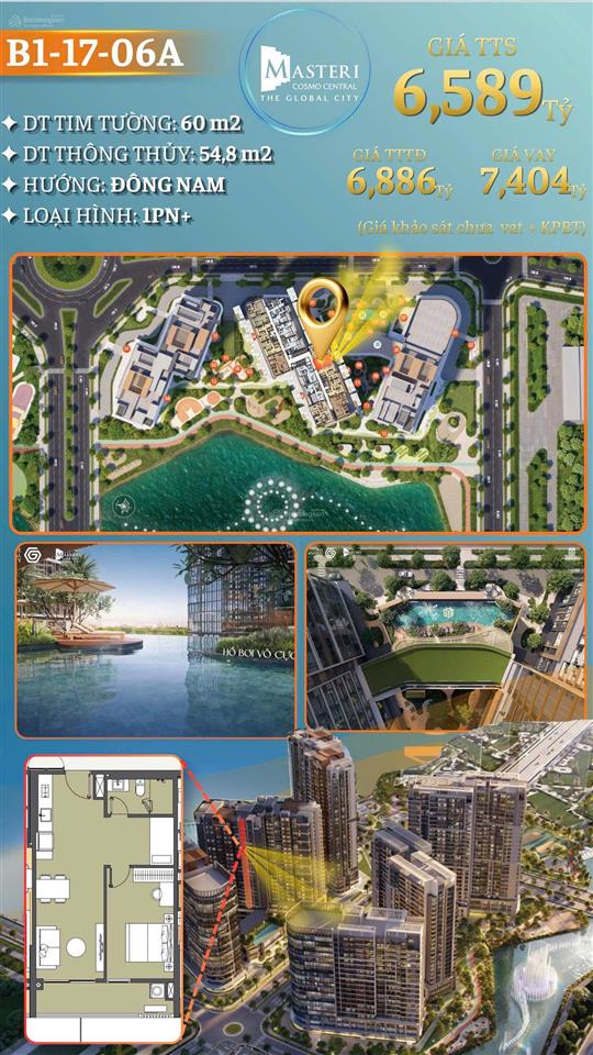 1pn+ hướng đông nam mát mẻ, view bể bơi diện tích lớn 60m2 giá bán chỉ 6.589 tỷ gồm vat và kpbt
