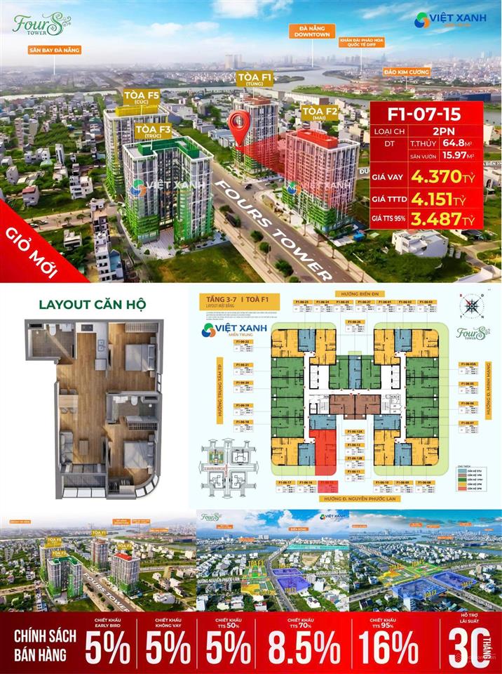 Sở hữu căn hộ 2pn f10715 fours tower  tặng sân vườn riêng 16m2 giá chỉ 3.487 tỷ